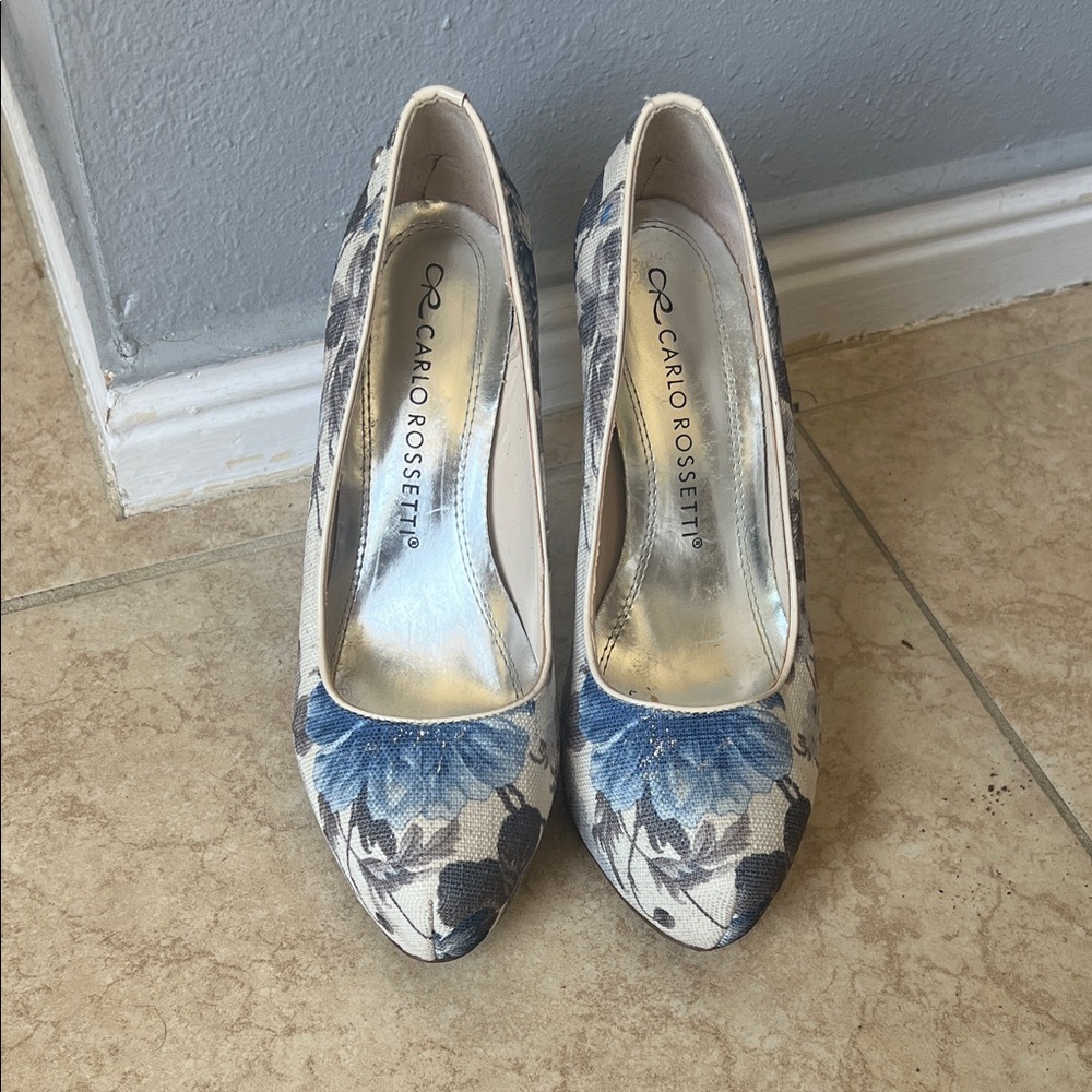 Blue Floral Women's Heels
